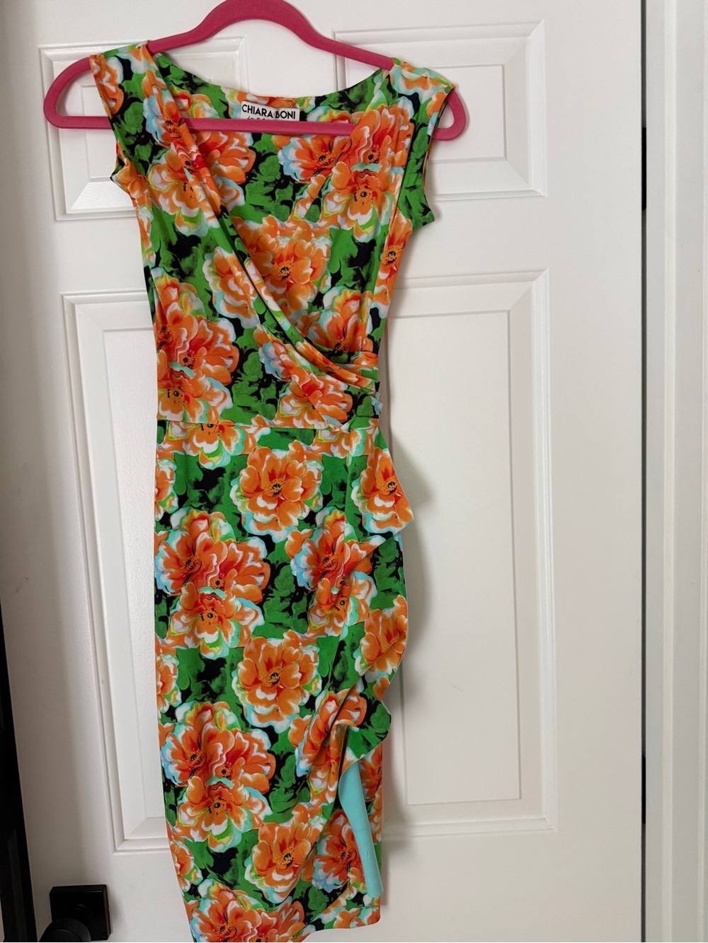 Chiara Boni Green and Orange Floral Midi Dress